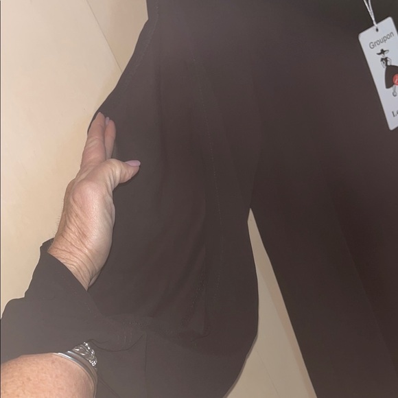 Leo Rossi Women's Black uneven hemmed mini dress with open long sleeve size L - Picture 5 of 11